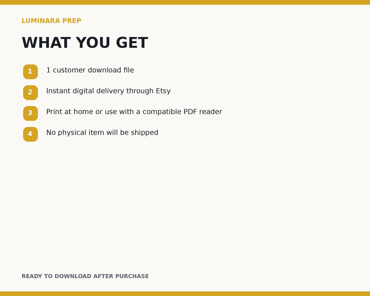 Digital delivery details for the Luminara Prep Bright Start Learning Pack