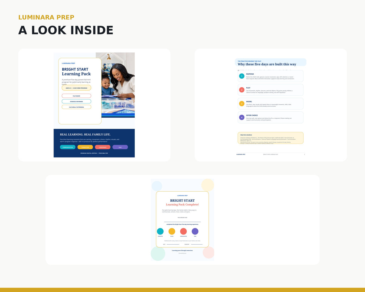 What's included in the Luminara Prep Bright Start Learning Pack