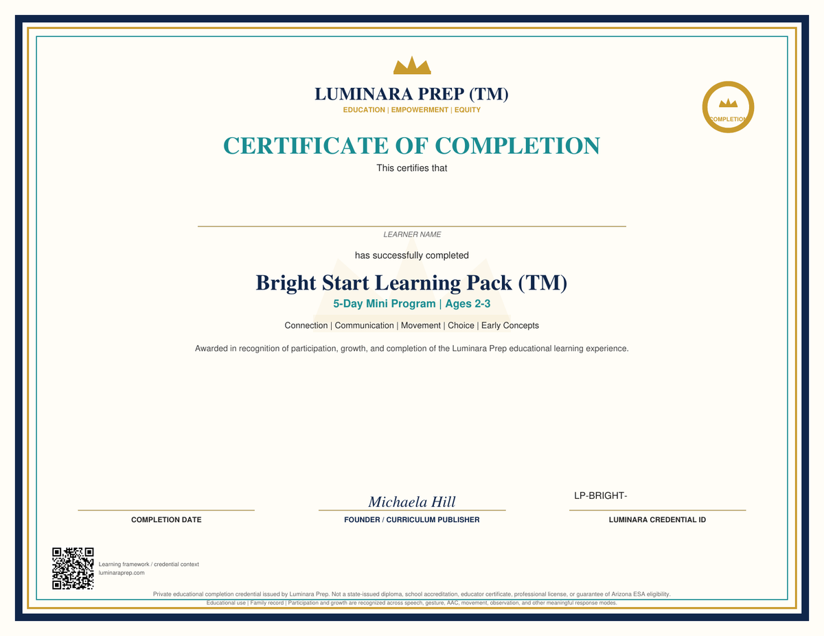 Bright Start premium certificate of completion included