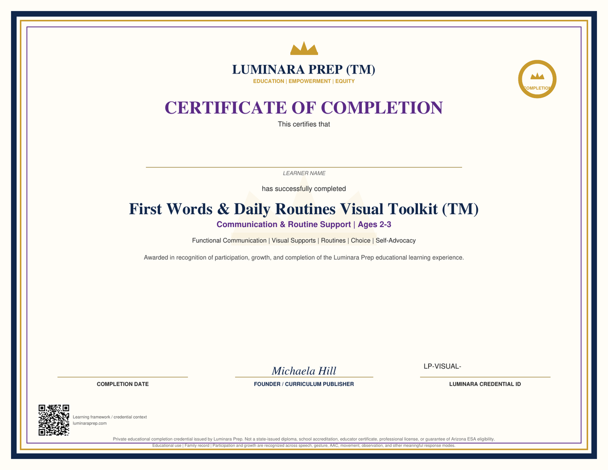 First Words and Daily Routines certificate of completion included