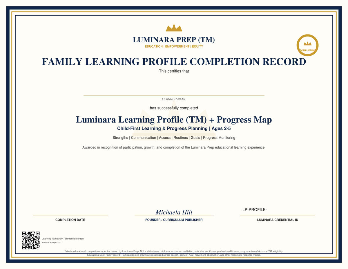 Luminara Learning Profile completion record included