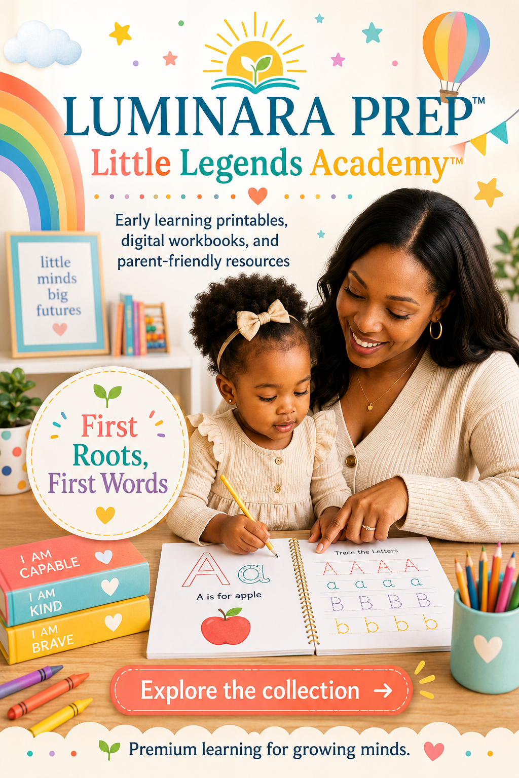 Black mother and toddler learning together with First Roots First Words resources