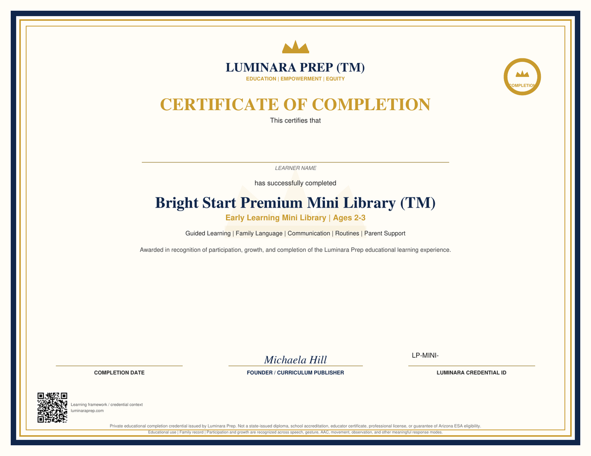 Bright Start Premium Mini Library certificate of completion included
