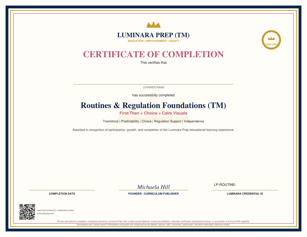 Routines and Regulation Foundations certificate of completion included